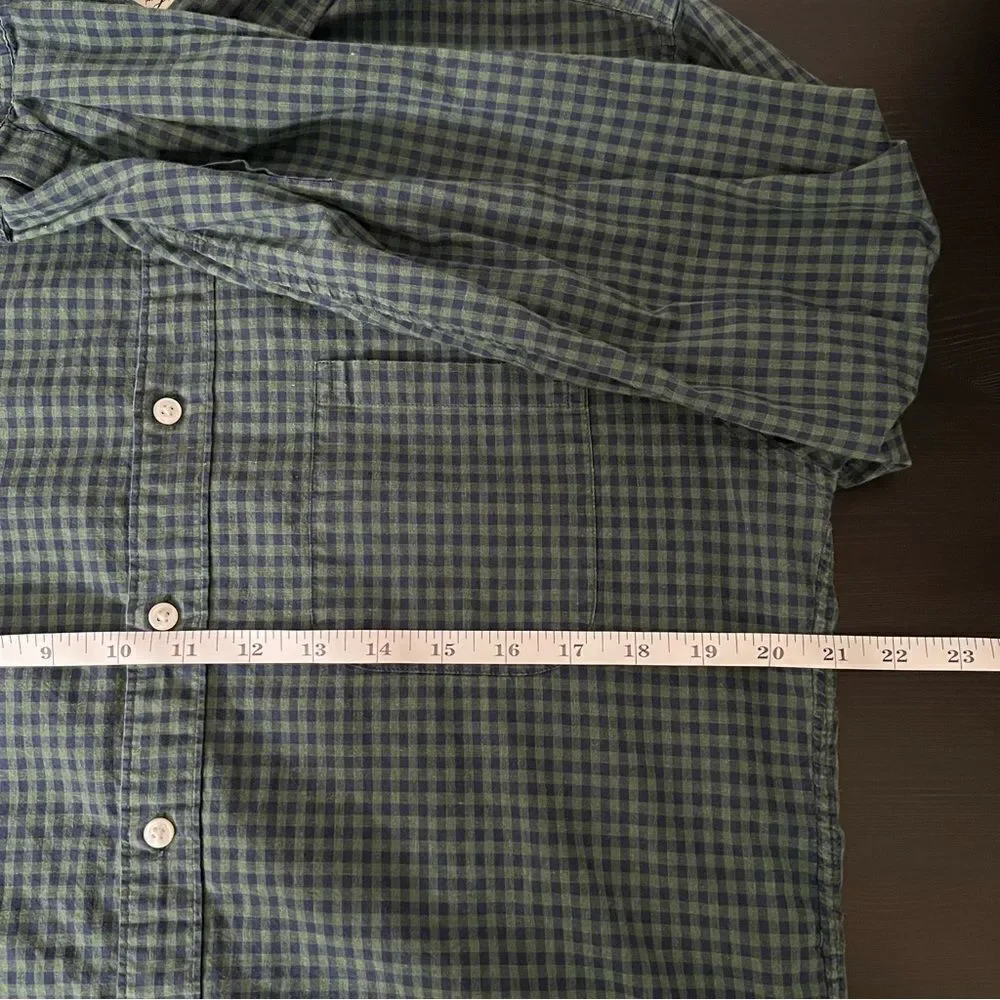 J Crew Shirt Mens Medium Green Blue Button Down Checkered Classic Cotton Preppy